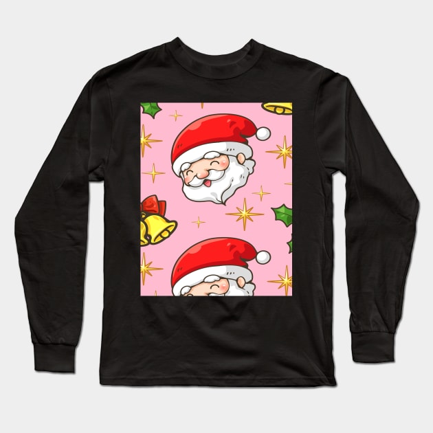 Cute Cheerful Santa Pattern Long Sleeve T-Shirt by DragonTees